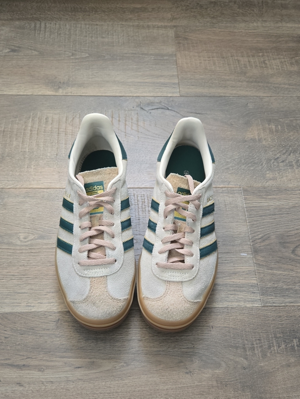Womens adidas Gazelle Bold Cream, Collegiate Green, Magic Beige, Gum Sole 8.5